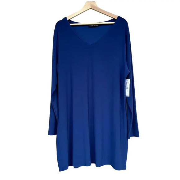 NWT Sympli V-neck Tunic Dress in Sapphire Stretch Jersey Long Sleeves Size 18 - Picture 1 of 8